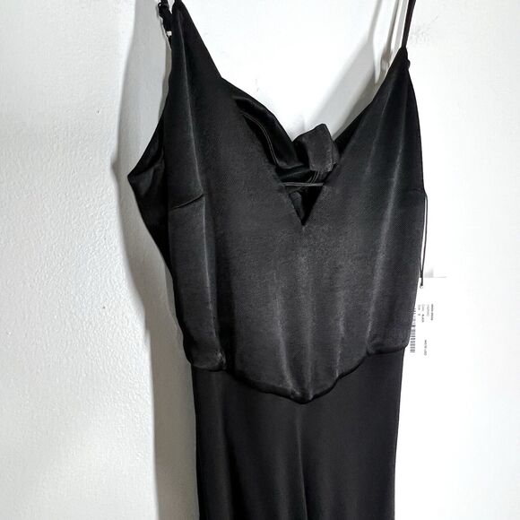NEW BA&SH Sz XS Ninon Satin Midi Slip Dress Open Back Cut Out Black - Picture 8 of 11